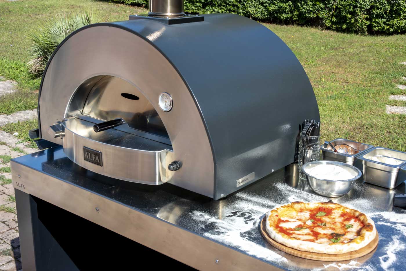 Alfa Forni Gasbackofen Classico 4 Pizze Hybrid Ardesia Grey Alfa Pizza