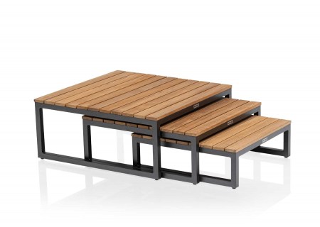 Kettler Lounge Tisch Ocean Skid Platform 3er-Set anthrazit/Teak