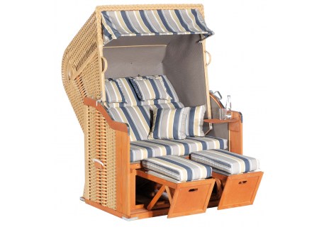 Strandkorb Rustikal 255 Plus Stoff 1236, Geflecht beige Sunny Smart